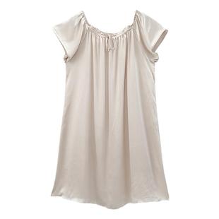 舒绸坊真丝睡衣女士夏季短袖纯色薄款杭州桑蚕丝绸睡裙家居服宽松