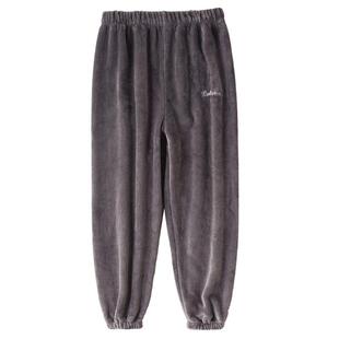 秋冬季束脚睡裤男加绒加厚家居裤法兰绒裤男款长裤珊瑚绒男士裤子