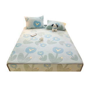 牛奶绒床笠加厚加绒秋冬季夹棉珊瑚法兰绒床单件床垫套保护罩新款