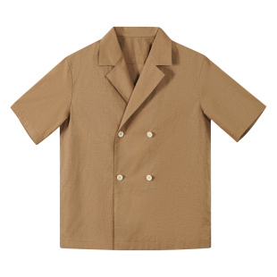 【天然棉麻混纺】CULTUM复古老钱风双排短袖衬衫男休闲平驳领半袖