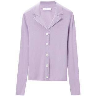 OVV Outlet秋冬新款女装丝羊绒西装领修身休闲通勤长袖针织开衫