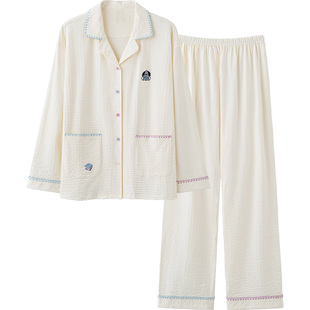 思莉太太睡衣女春秋款纯棉长袖白色独特绝美少女多巴胺撞色家居服