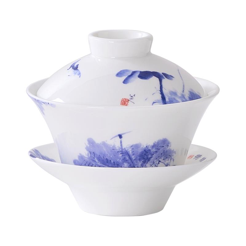 華光國(guó)瓷青花茶蓋碗茶杯三才蓋碗大號(hào)泡茶杯單個(gè)防燙高檔蓋碗套裝