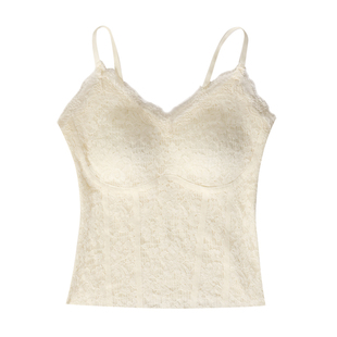 大于诗集 见习丘比特V领可调节肩带蕾丝吊带背心女带胸垫纯欲上衣