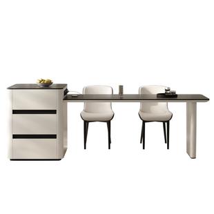 零度火岩板岛台餐桌一体家用可伸缩奶油风餐厅导台小户型带电磁炉