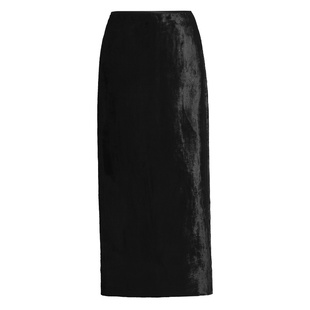 ZHUCHONGYUN2025秋新款东方新中式茧型欧根丝光缎后开叉直筒半裙