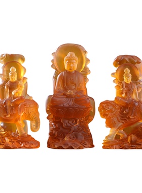 古法琉璃华严三圣像家用供奉摆件