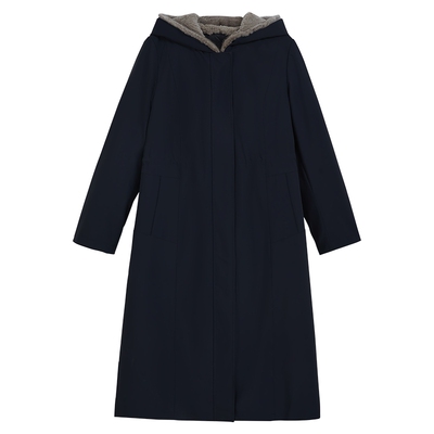 YINER音儿专选2025冬季新款法式绒暖水貂帽檐中长款连帽尼克服