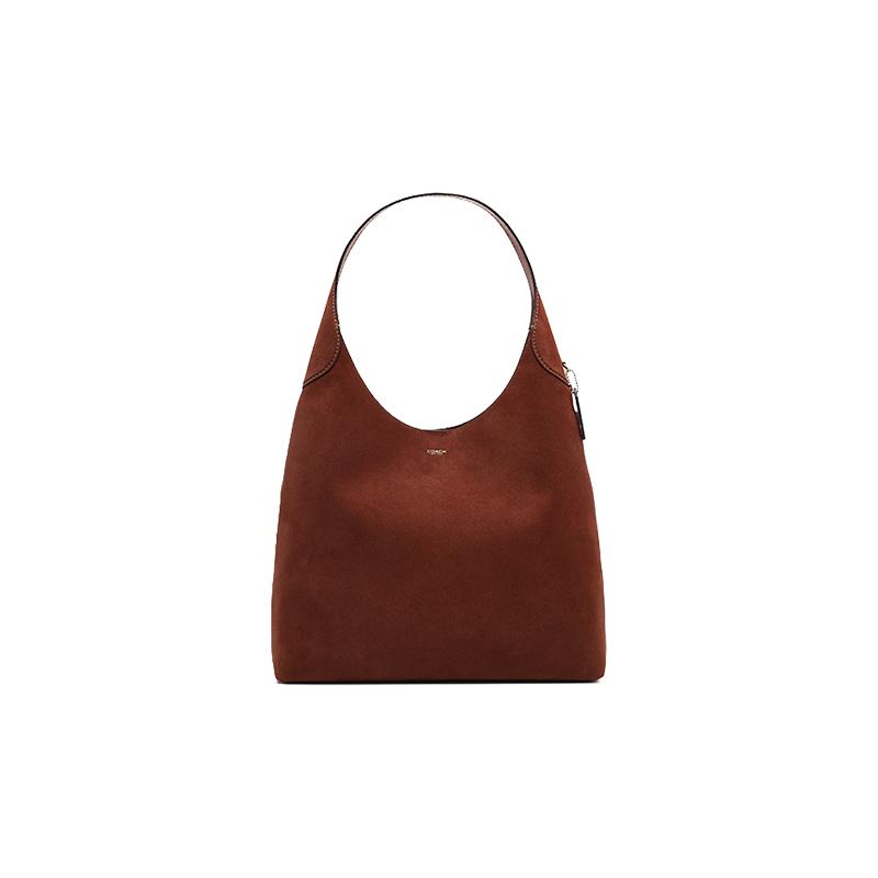 【自营】COACH/蔻驰女包大号HOBO包LOGO标识纯色绒面革单肩手提包