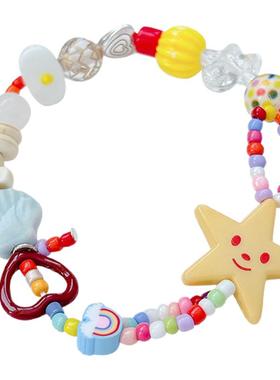 韩系多巴胺彩色五角星爱心手链