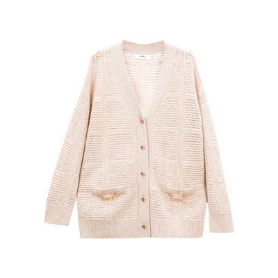 HONRN/红人v领镂空针织衫开衫