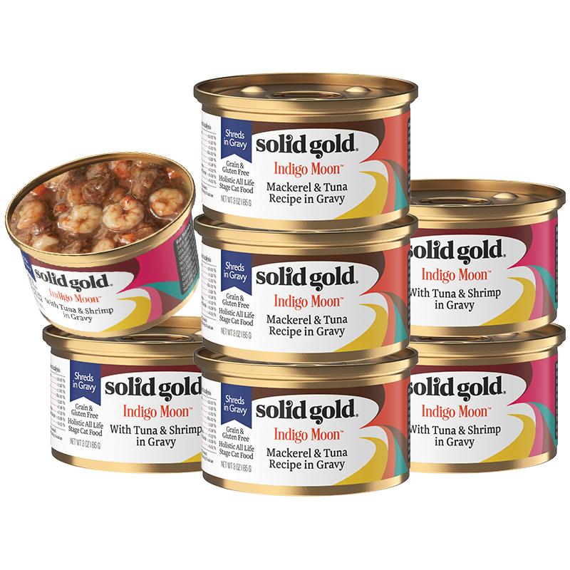 SolidGold素力高进口鲭鱼虾肉金枪鱼加餐猫罐头猫湿粮零食85g7罐