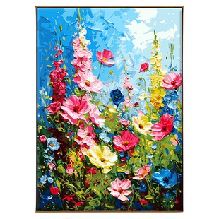 自油自画数字油画diy 成人手绘填色填充花卉手工手绘油彩画格桑花