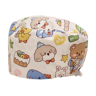 裕平鸟手术帽女护士卡通花帽纯棉工作帽夏季薄款牙科医生帽可调节