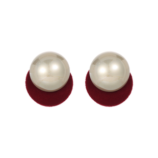 复古红色绒布珍珠耳钉女纯银2025款无耳洞耳夹高级感百搭耳环耳饰