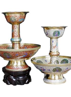 藏式印度彩绘雕刻孔雀铜护法杯