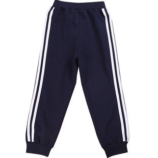 儿童藏蓝色秋冬校服裤子小学生一条两道杠深蓝女童加绒男童运动裤