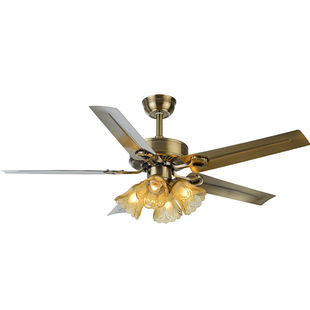 奥宏铁叶风扇灯美式家用餐厅电扇灯木叶工业复古客厅中古风吊扇灯