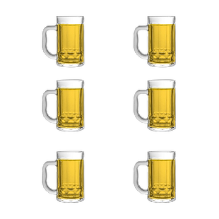 Cliton带把啤酒杯家用水杯泡茶杯玻璃杯扎啤杯6支装410ML