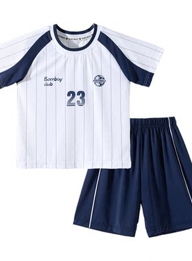 贝贝怡中大童装儿童运动服套装男童夏季速干衣两件套男孩网眼球服