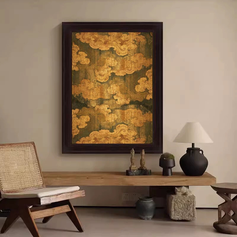 中古风敦煌飞天祥云客厅装饰画复古艺术纯手绘油画肌理玄关墙挂画
