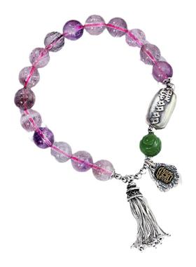 女天然紫发晶超七泰银手链