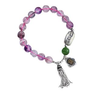 超七水晶手链女紫发晶手串925银流苏复古钱多多手饰珠子串珠刻字