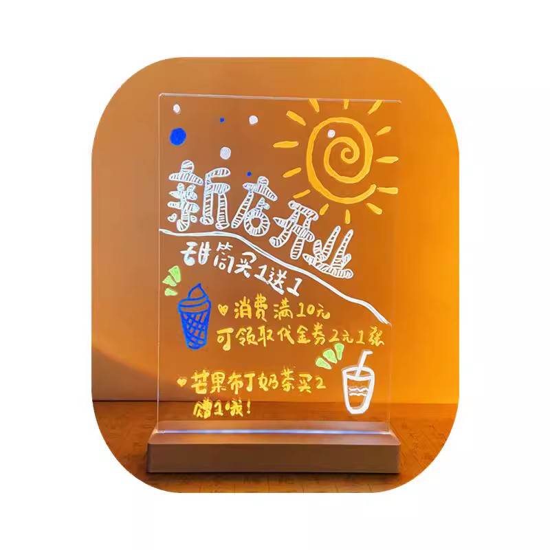 手写亚克力发光板广告牌酒吧桌牌台卡摆摊展示牌荧光板透明黑板
