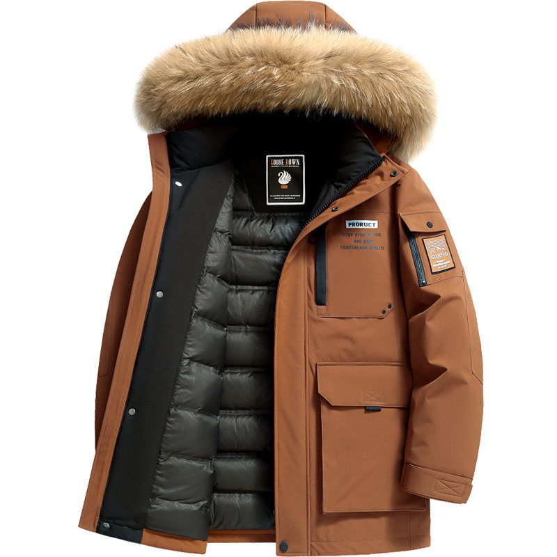 雪中飞连帽大毛领保暖鹅绒羽绒服