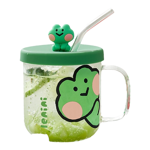 玻璃杯吸管水杯带盖冷饮果茶杯ins风高颜值女吸管直饮水杯咖啡杯