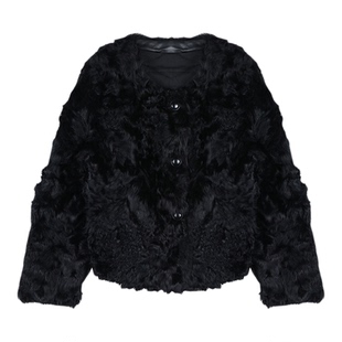 CHU楚妞[烟絮]大卷毛小湖羊圆领皮草2025冬季新款女轻奢高级外套