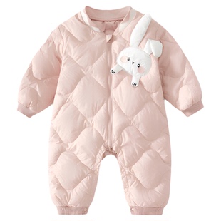 婴儿羽绒服连体衣冬装女宝宝衣服婴幼儿外出服白鸭绒抱衣秋冬棉服