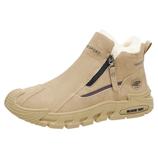 劳保男鞋冬季加绒保暖高帮棉鞋休闲工地干活防滑工作一脚蹬雪地靴