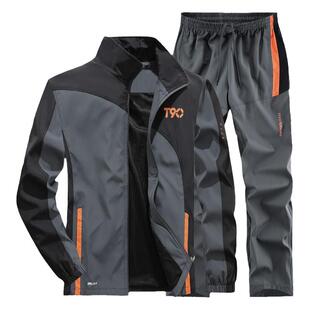 运动套装男大码春秋季防风涤纶中老年人爸爸装户外休闲运动服外套