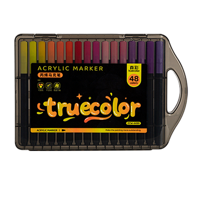 真彩小黑盒丙烯马克笔颜色笔24色小学生可叠色美术专用幼儿园画画48色颜料笔画笔儿童可水洗无毒水彩笔不透色