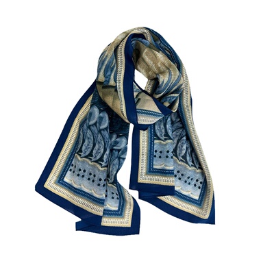 静谧蓝调100%桑蚕丝双绉真丝丝巾