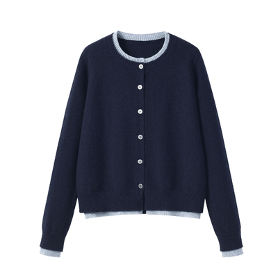 onemore藏青色针织开衫女假两件