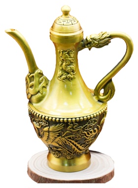 黄铜龙凤呈祥酒壶铜摆件百福铜缸工艺品餐厅酒壶装饰品家居铜器