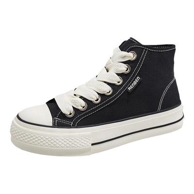 人本官方店正品高帮帆布鞋女百搭学生休闲板鞋春季新款复古女鞋潮