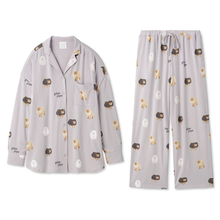 日系可爱比熊泰迪狗纯棉睡衣女翻领开衫大码秋冬薄款月子服家居服