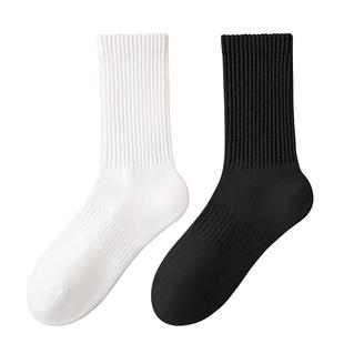 袜子男士秋冬季中筒袜加厚保暖防臭脚抗菌冬天棉袜毛圈白色长筒袜