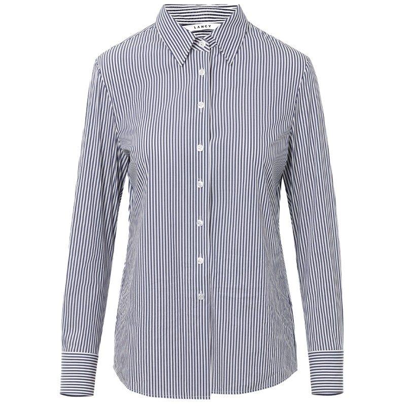 【宋佳同款】LANCY/朗姿25冬新款条纹翻领衬衫长袖通勤职业衬衣女