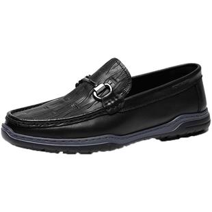 梦特娇奢侈品男鞋春季运动休闲皮鞋一脚蹬软底真皮公务员乐福鞋