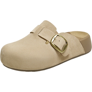 TATA他她女鞋2025加绒勃肯鞋外穿棉鞋厚底休闲毛毛鞋拖鞋4UL01CH5