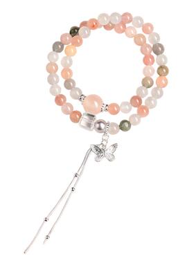 天然兔毛水晶手串女款叠戴双圈手链提溜蝴蝶补水聚财吸金招米转运