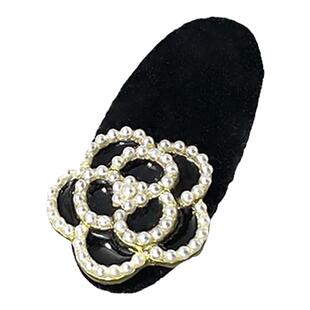 韩系优雅珍珠山茶花发夹女高级感侧边刘海夹前额顶夹黑色夹子头饰