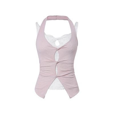 原创莱赛尔蕾丝扭结假两件背心