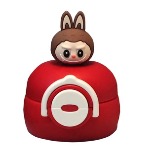 儿童双饮保温杯盖配件直饮吸管盖不锈钢水壶双层两用盖拉布兔盖子