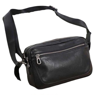 头层软牛皮男士单肩包小斜挎包多拉链隔层真皮休闲小背包横款男包