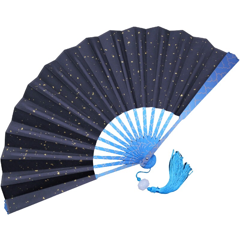 惊云钛合金十寸折扇纯手工雕刻烤蓝闪电纹TC4金属防身太极功夫扇